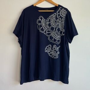 Talbots‎ Short Sleeve Beaded Tee Size 3X Embellished Navy White Nautical Casual